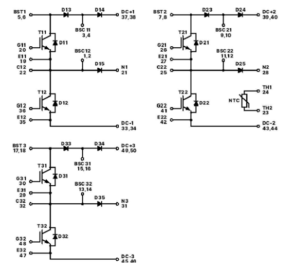Schaltplan - onsemi NXH600B100H4Q2F2S1G Si-/SiC-Hybridmodul